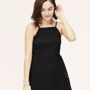 LOFT" BLACK EYELET CASUAL CAREER COCKTAIL COTTAGE CORE TIERED DRESS SZE: 00P
